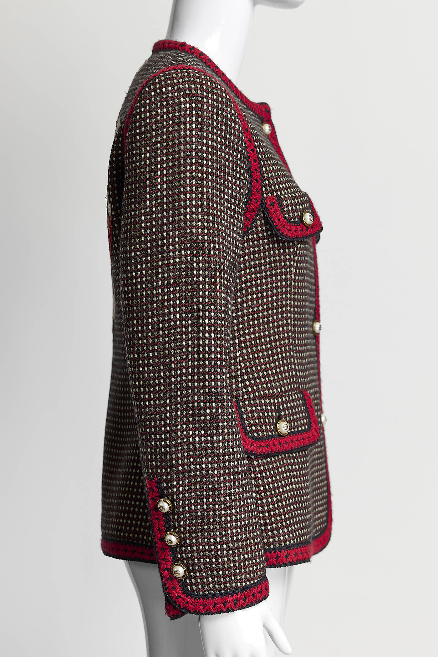 Gucci Red/Brown Tweed Jacket with Tiger on the Back 42