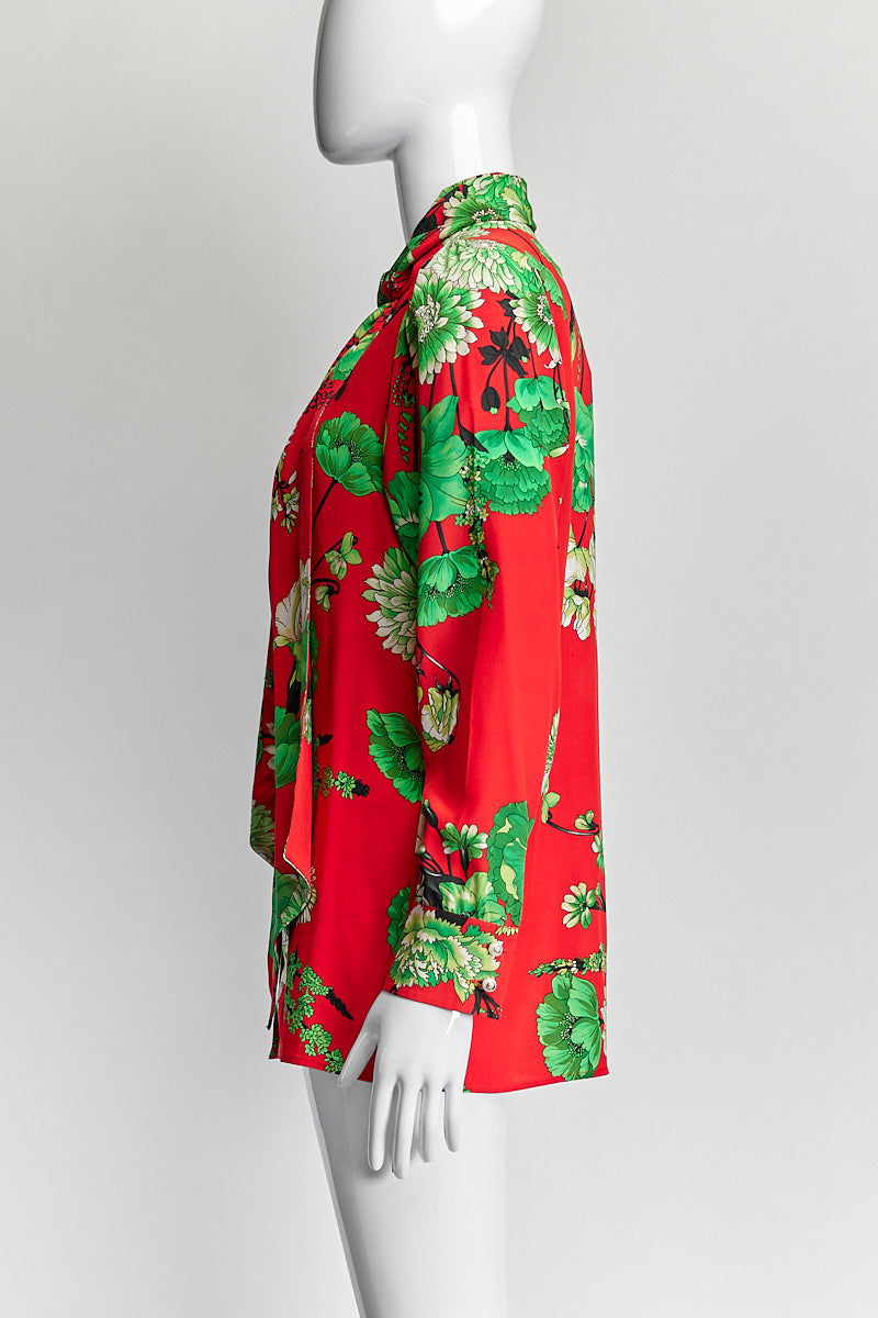 Gucci Red Floral Printed Tie Blouse IT 40