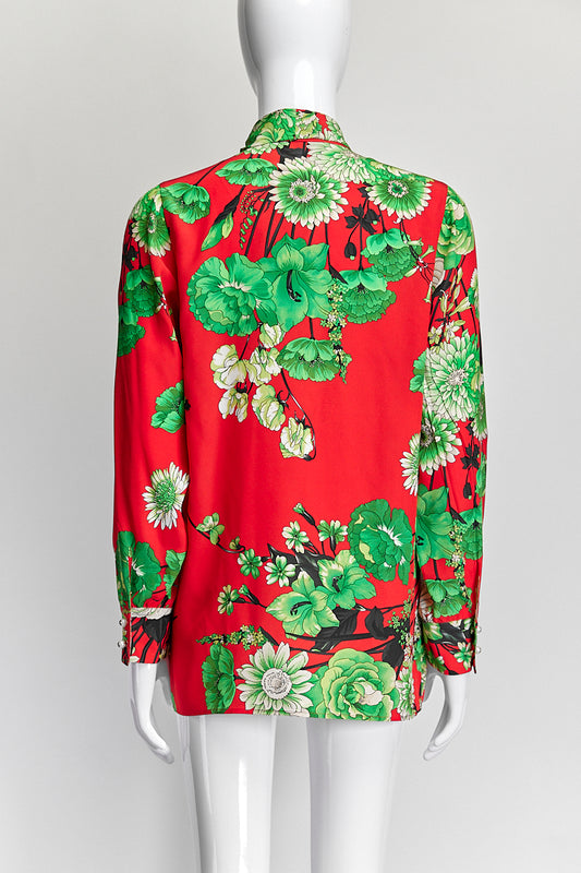 Gucci Red Floral Printed Tie Blouse IT 40