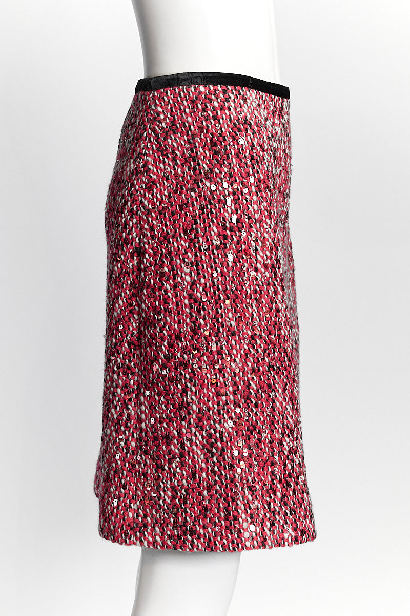 Gucci Red Sequin Tweed Skirt IT42