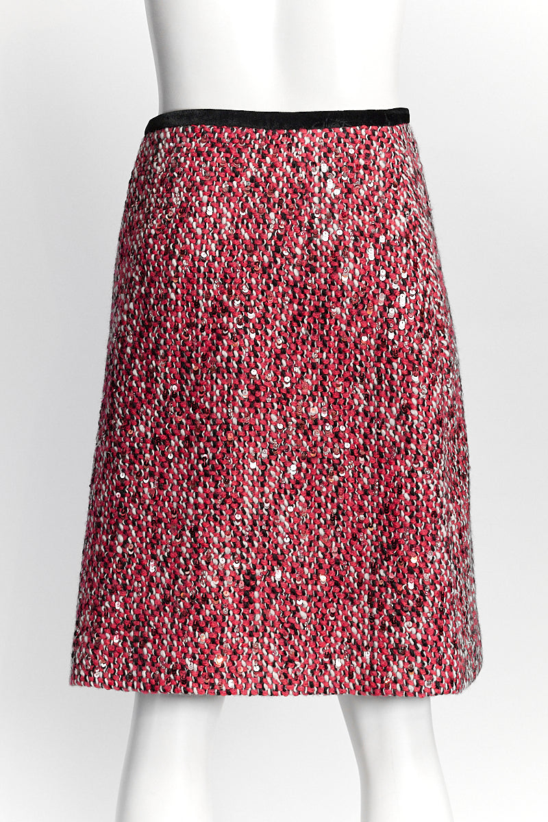 Gucci Red Sequin Tweed Skirt IT42