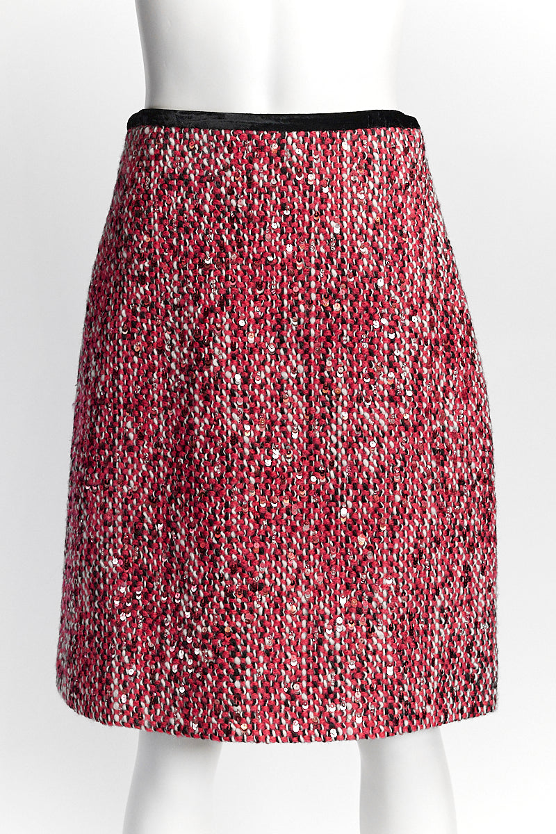 Gucci Red Sequin Tweed Skirt IT42