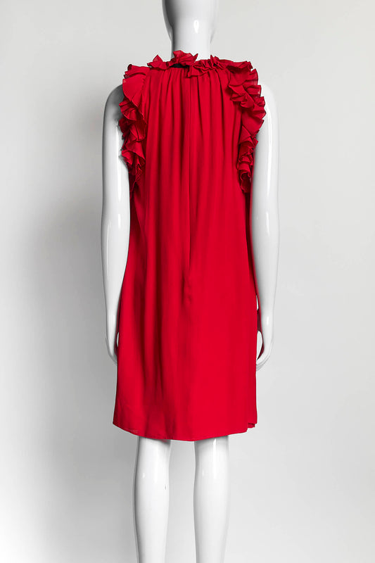 Gucci Red Silk Ruffle Detail Shift Dress 42