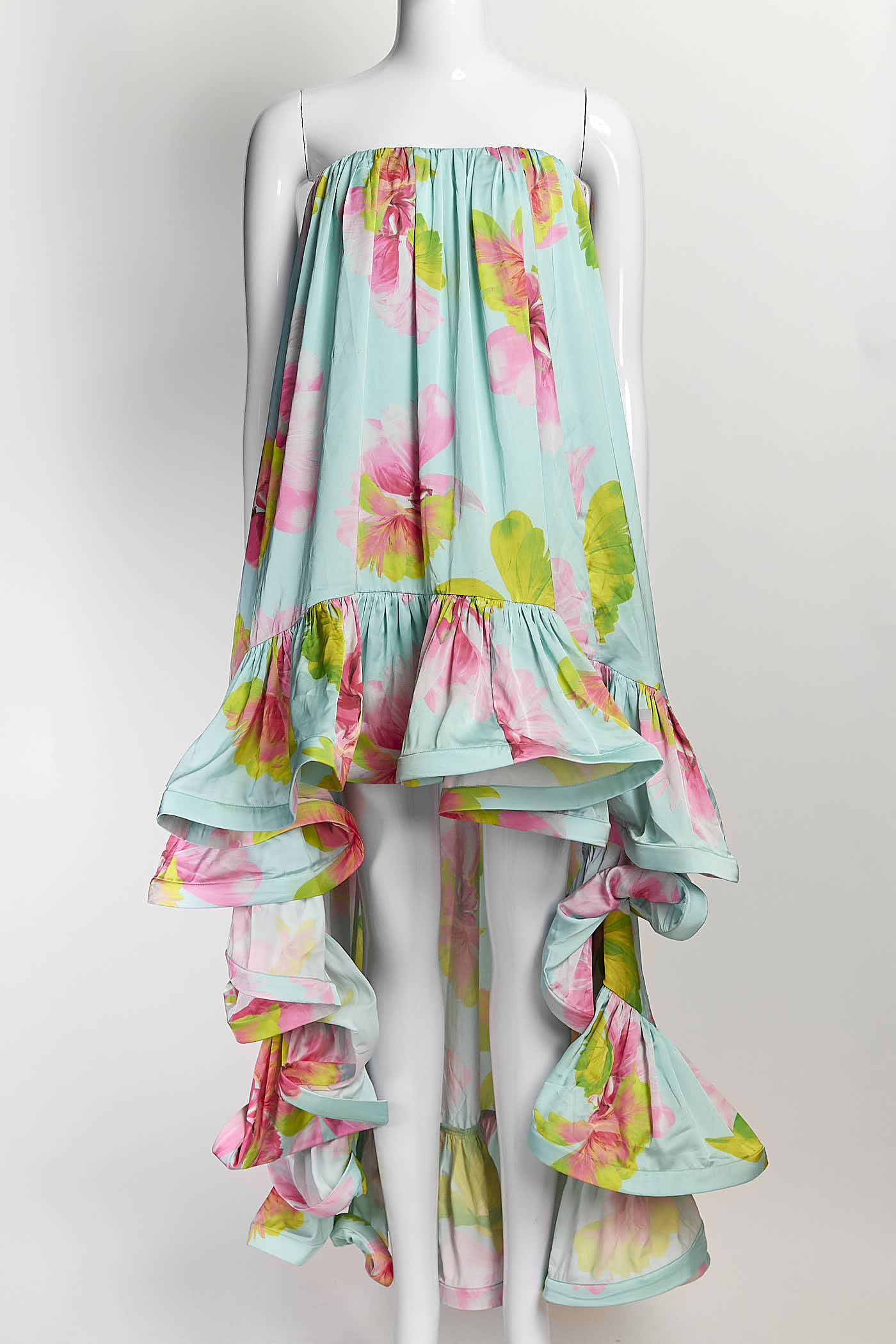 Hemant & Nandita Turquoise Floral Printed Dress with Ruffled M