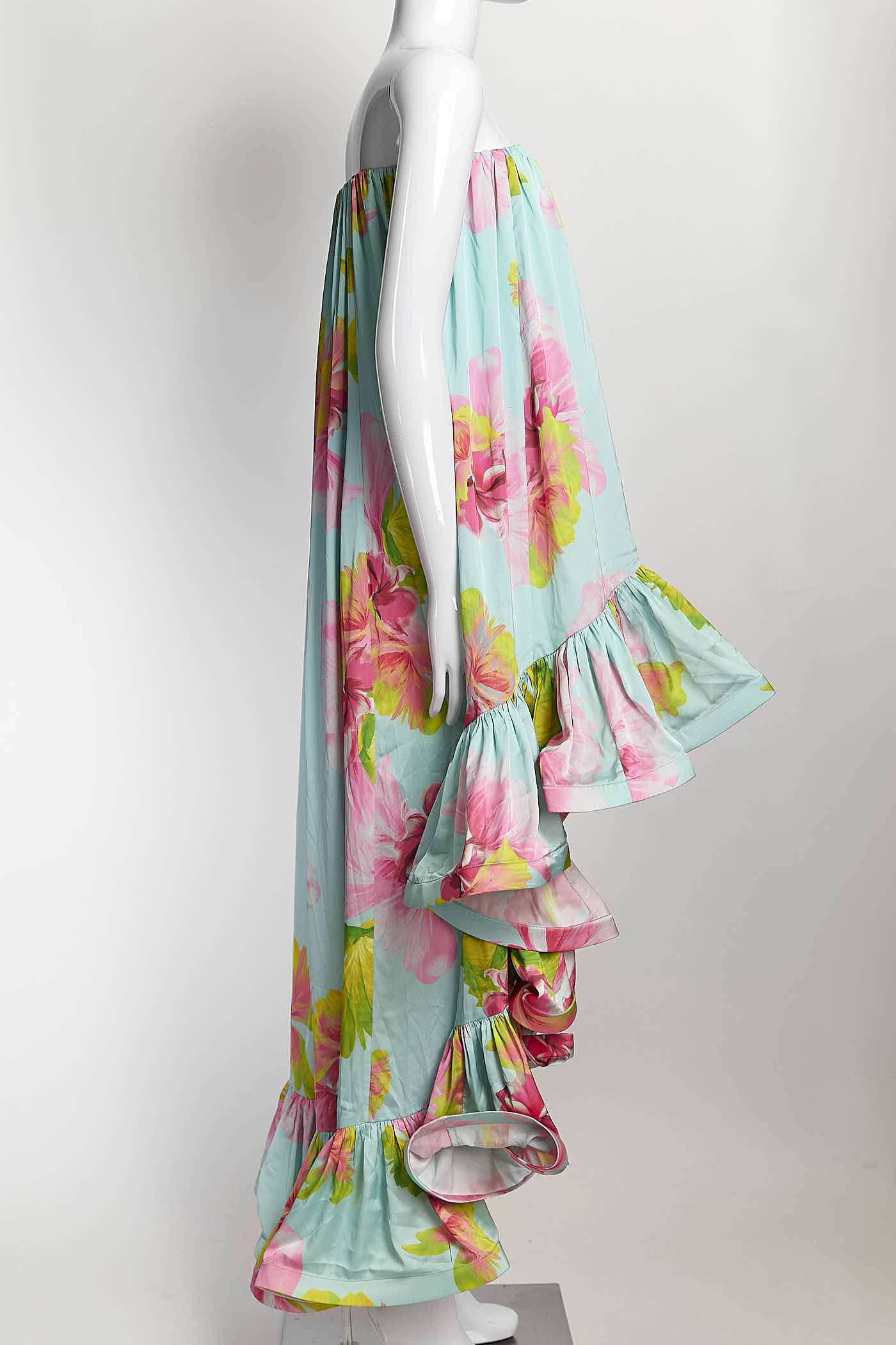 Hemant & Nandita Turquoise Floral Printed Dress with Ruffled M
