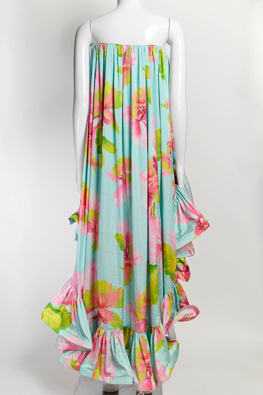 Hemant & Nandita Turquoise Floral Printed Dress with Ruffled M