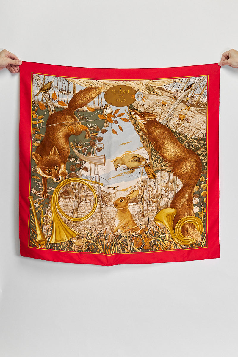 Hermès Chasse au Bois Red Scarf