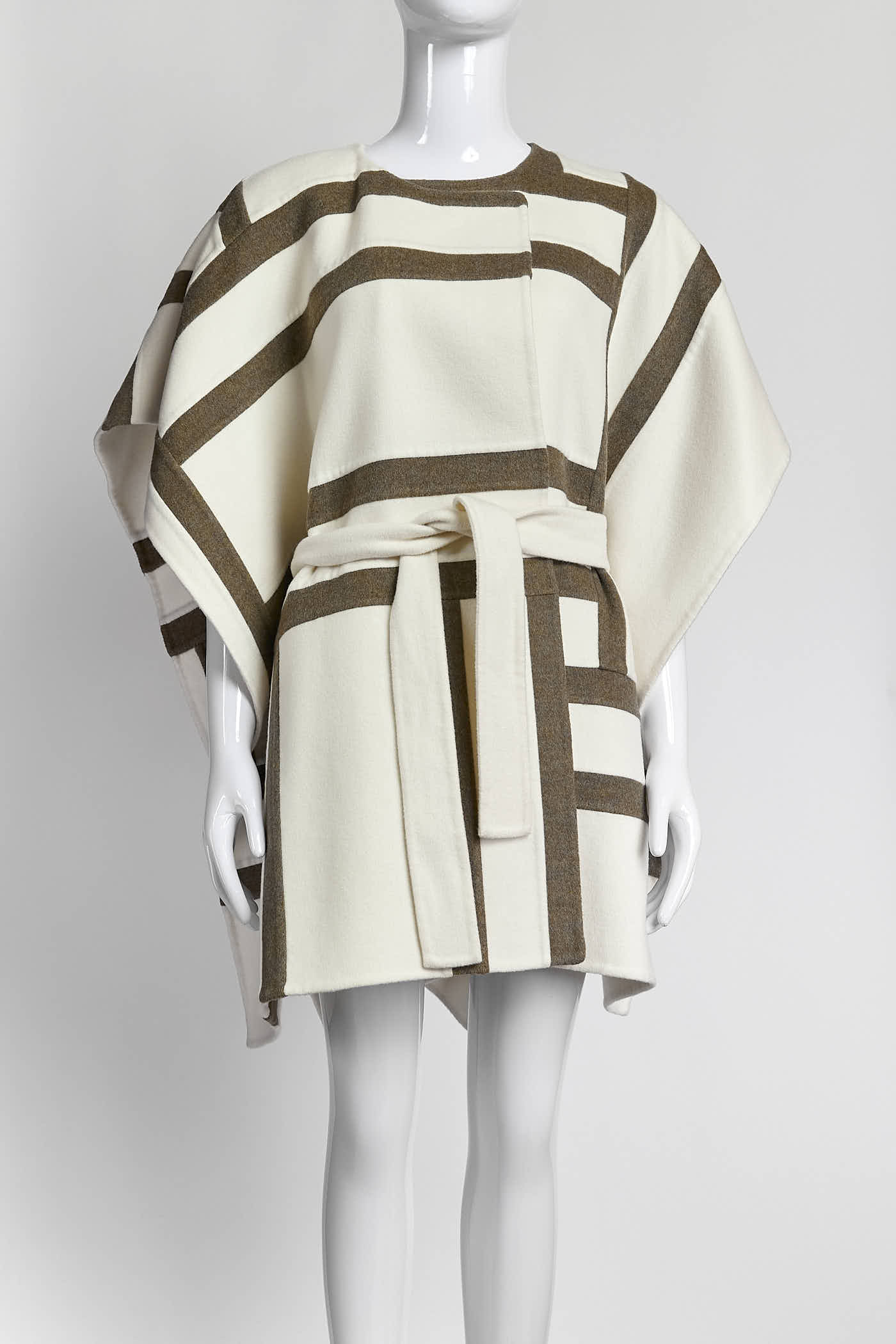 Hermes Gilet Long Inspo Poncho Cachemire Double Blanc Casse 38