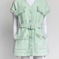 Huishan Zhang Tweed Mint Sleeveless Button Up Dress with Belt US4
