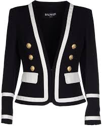 Black Fitted Blazer With White Trim