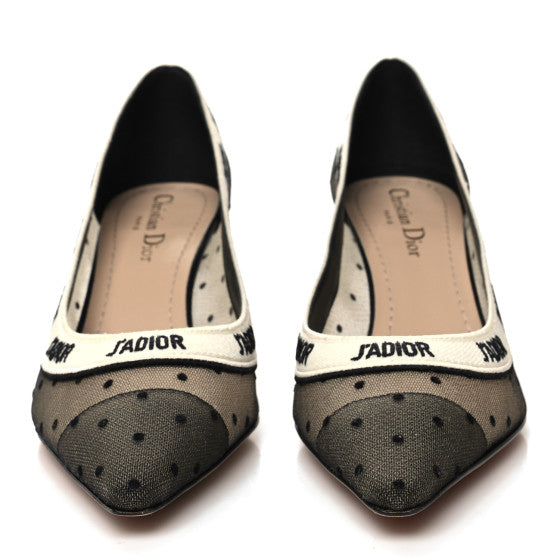 J'adior Black Mesh Dot Ballet Flats