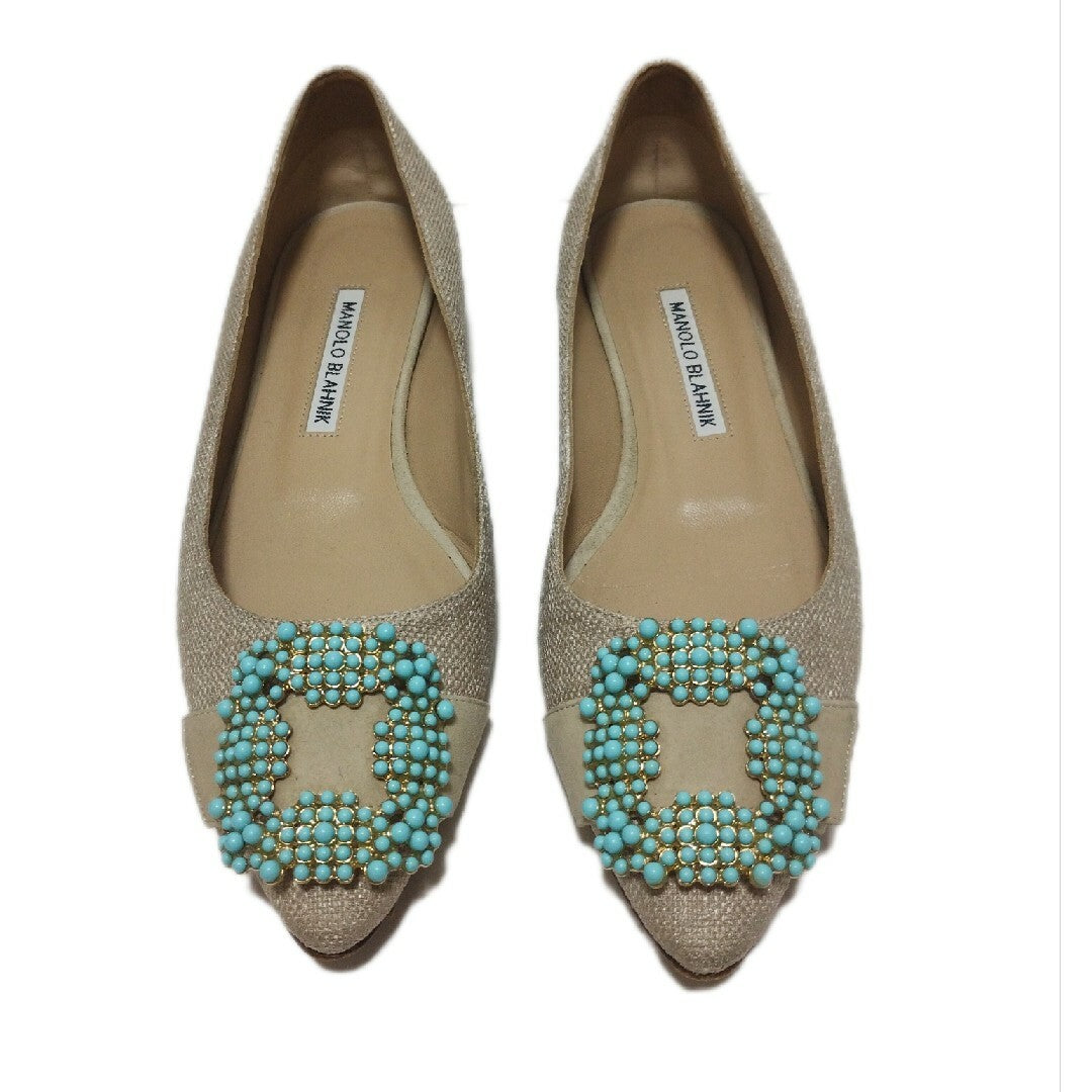 Manolo Blahnik Gibi Linen Flats