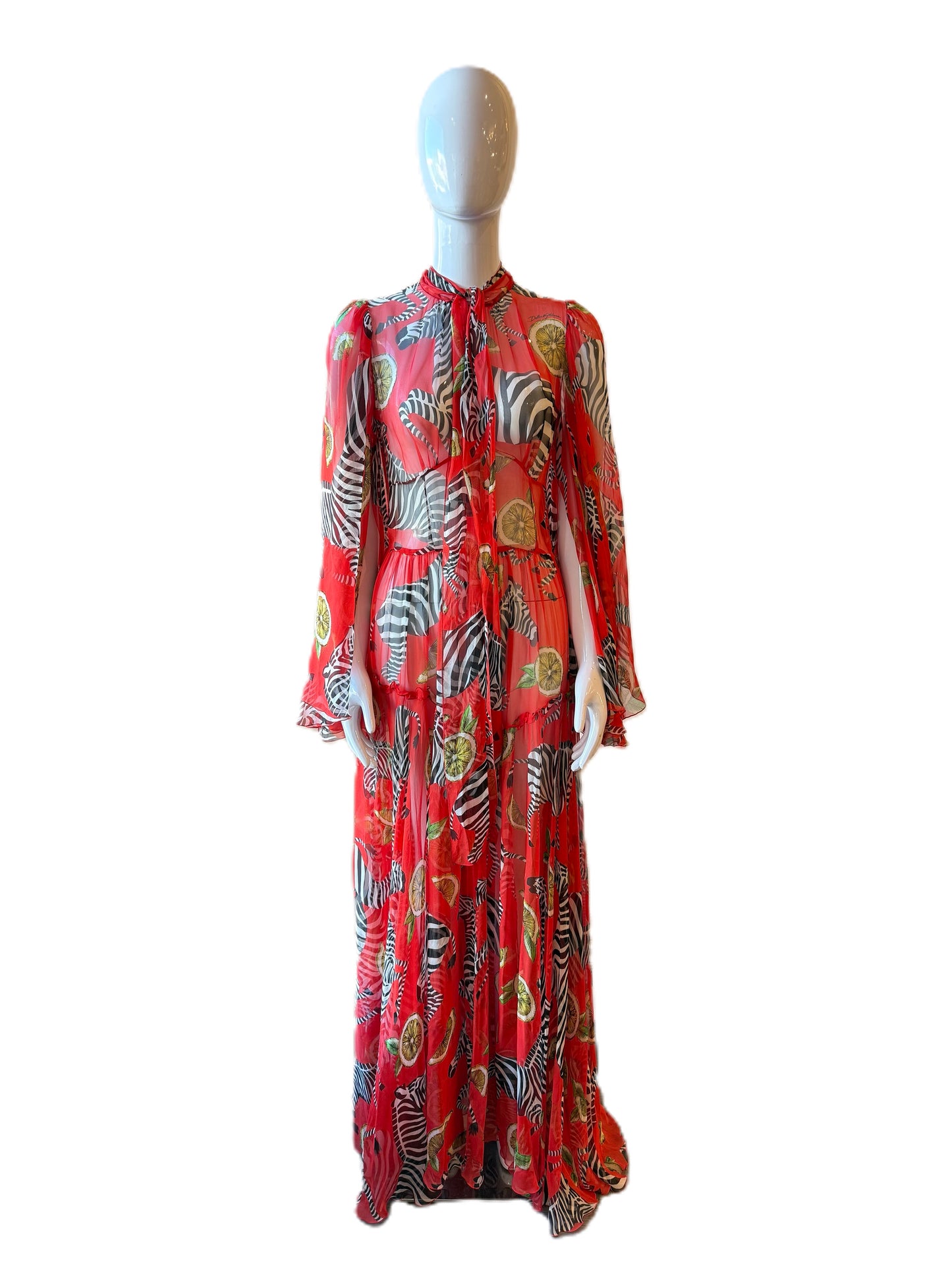DOLCE AND GABBANA CHIFFON ZEBRA/LEMON PRINT JUMPSUIT SIZE 38