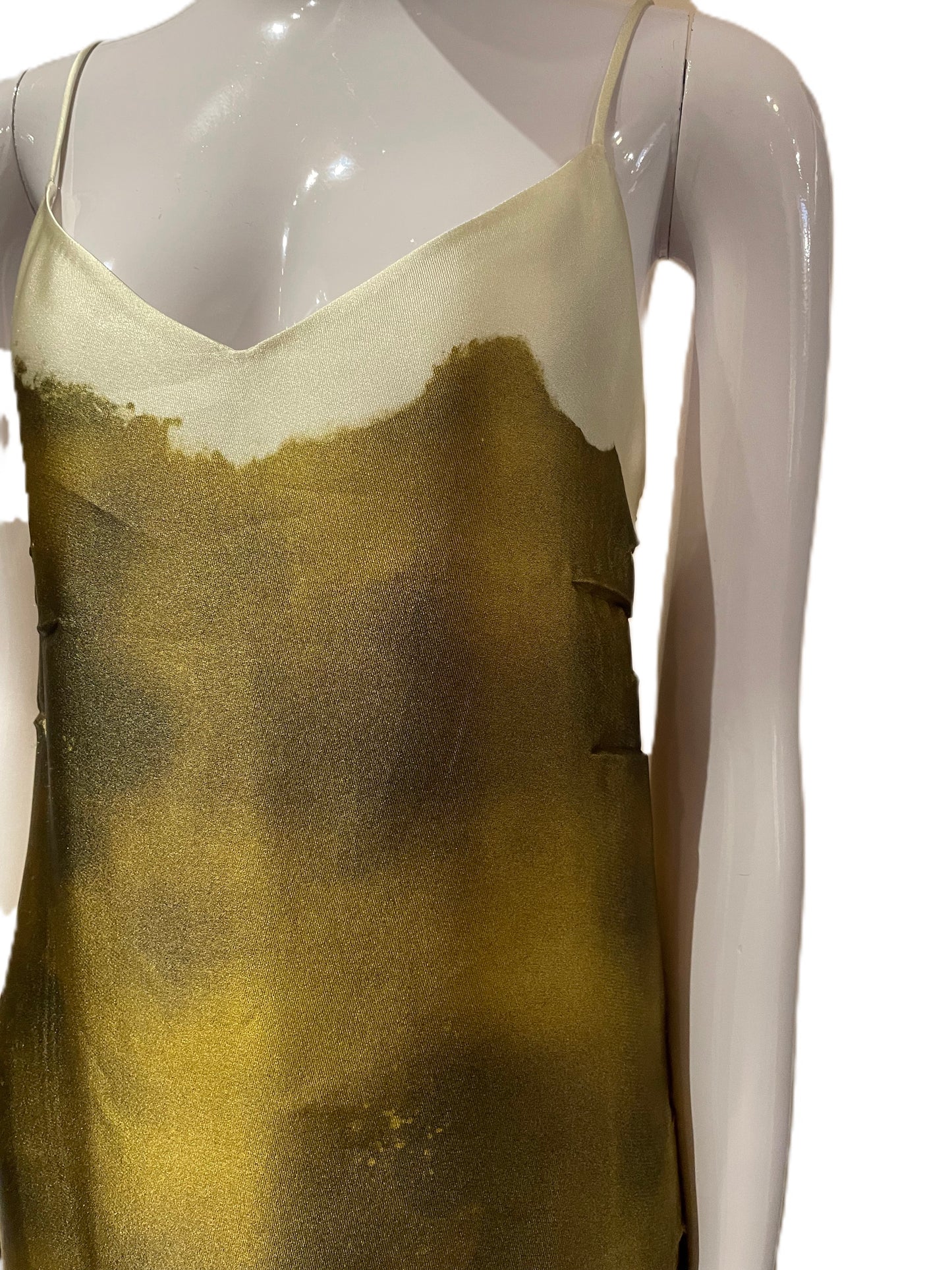 PRADA 2023 PAINT-EFFECT PRINT SILK SATIN SLIP DRESS