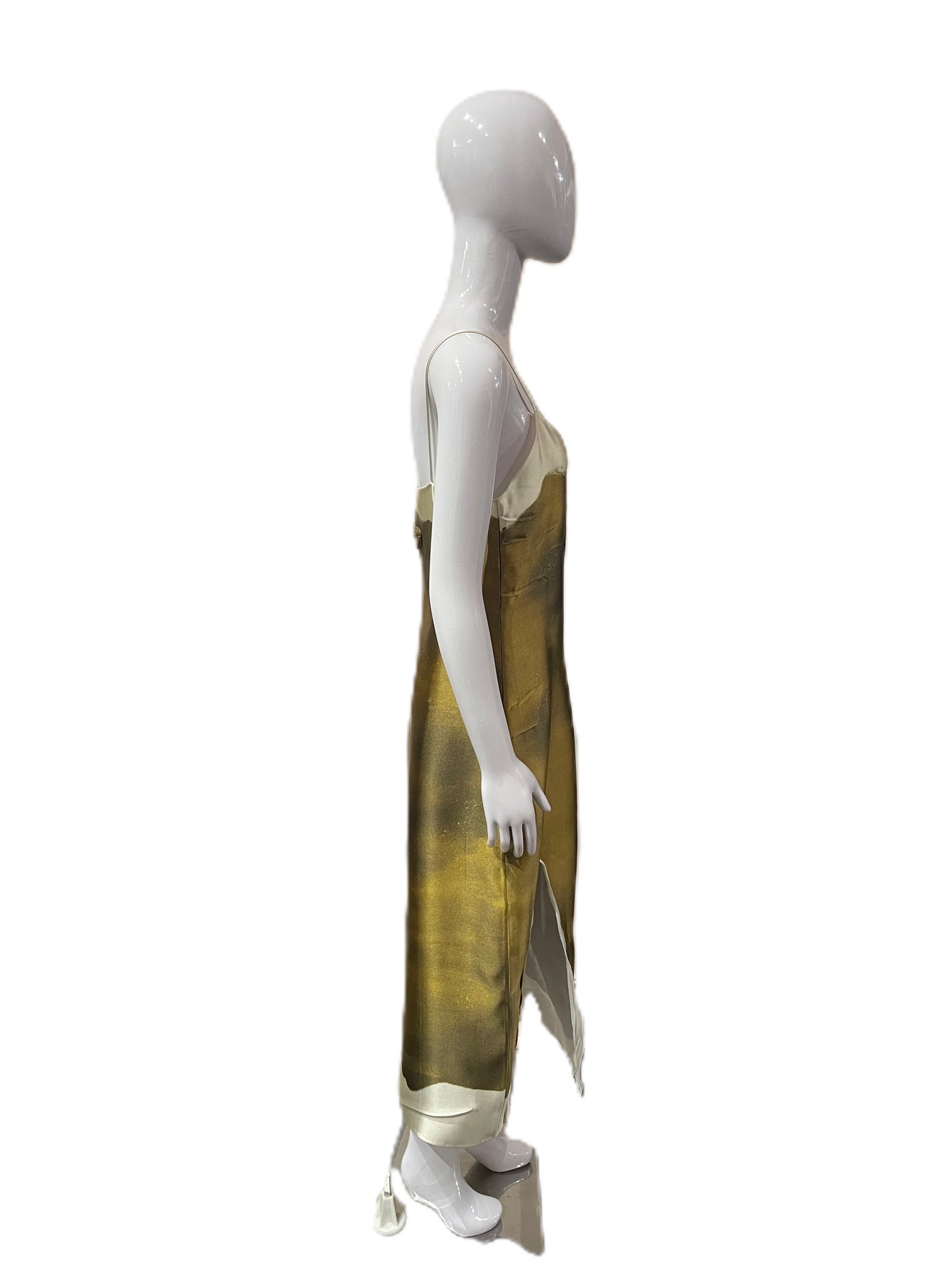 PRADA 2023 PAINT-EFFECT PRINT SILK SATIN SLIP DRESS