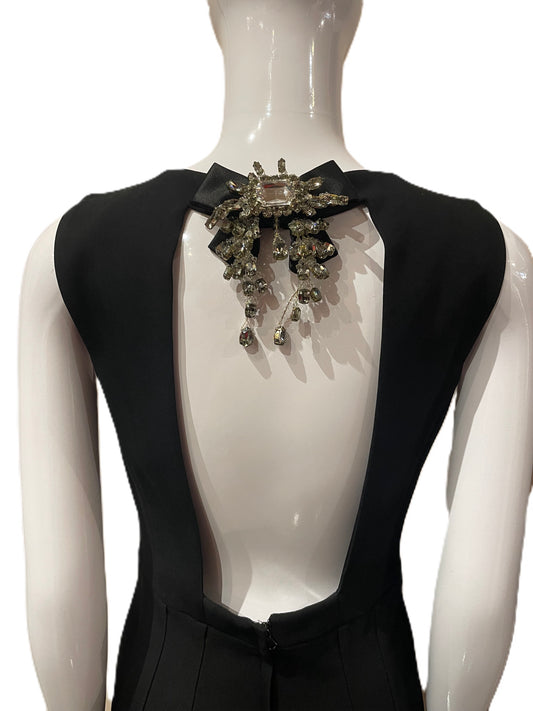 DOLCE AND GABBANA BLACK DRESS WITH CRYSTAL EMBELLISHED BOW