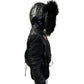 BALMAIN BLACK NYLON QUILTED/HARNESS JACKET WITH FUR HOOD