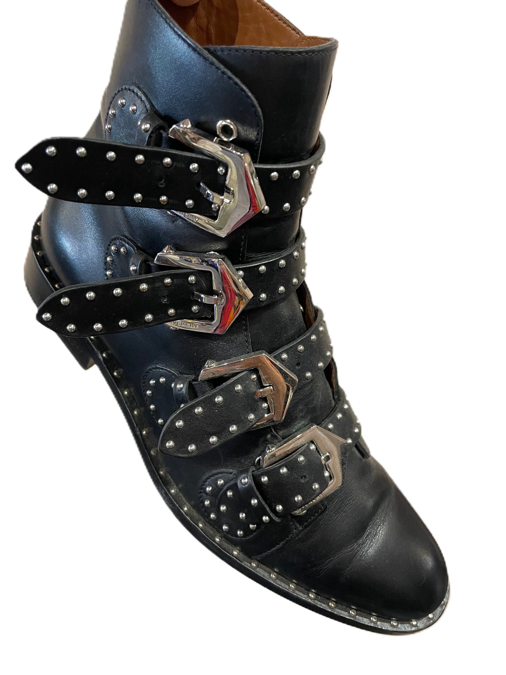 GIVENCHY BLACK STUDDED LEATHER ANKLE BOOTS