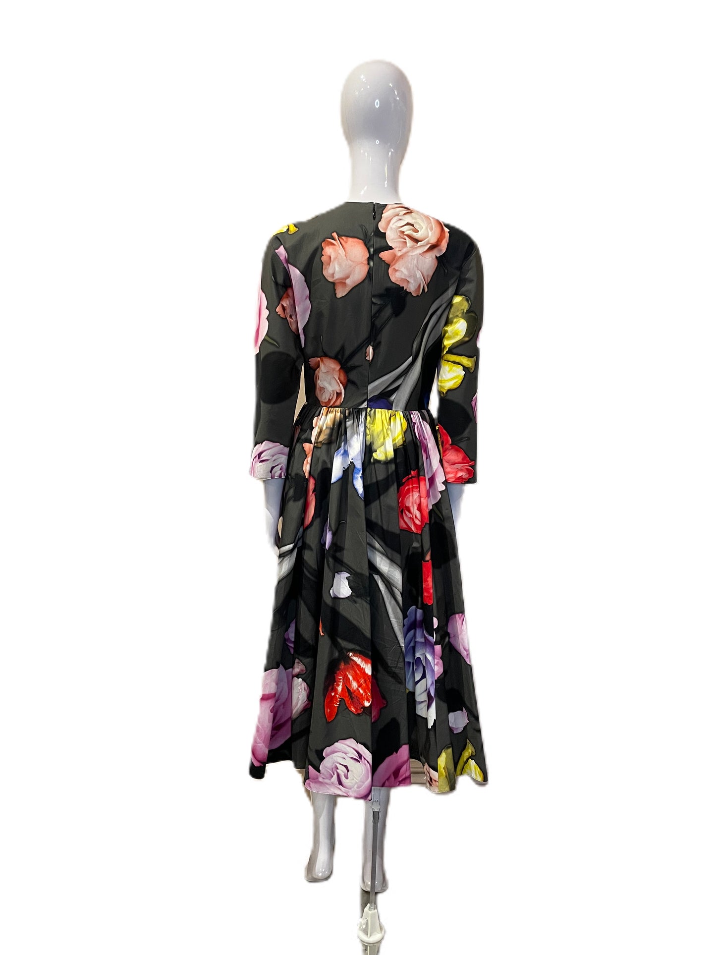 PRADA FALL 2019 SILK FLOWER EMBELLISHED FLORAL FULL SKIRT DRESS