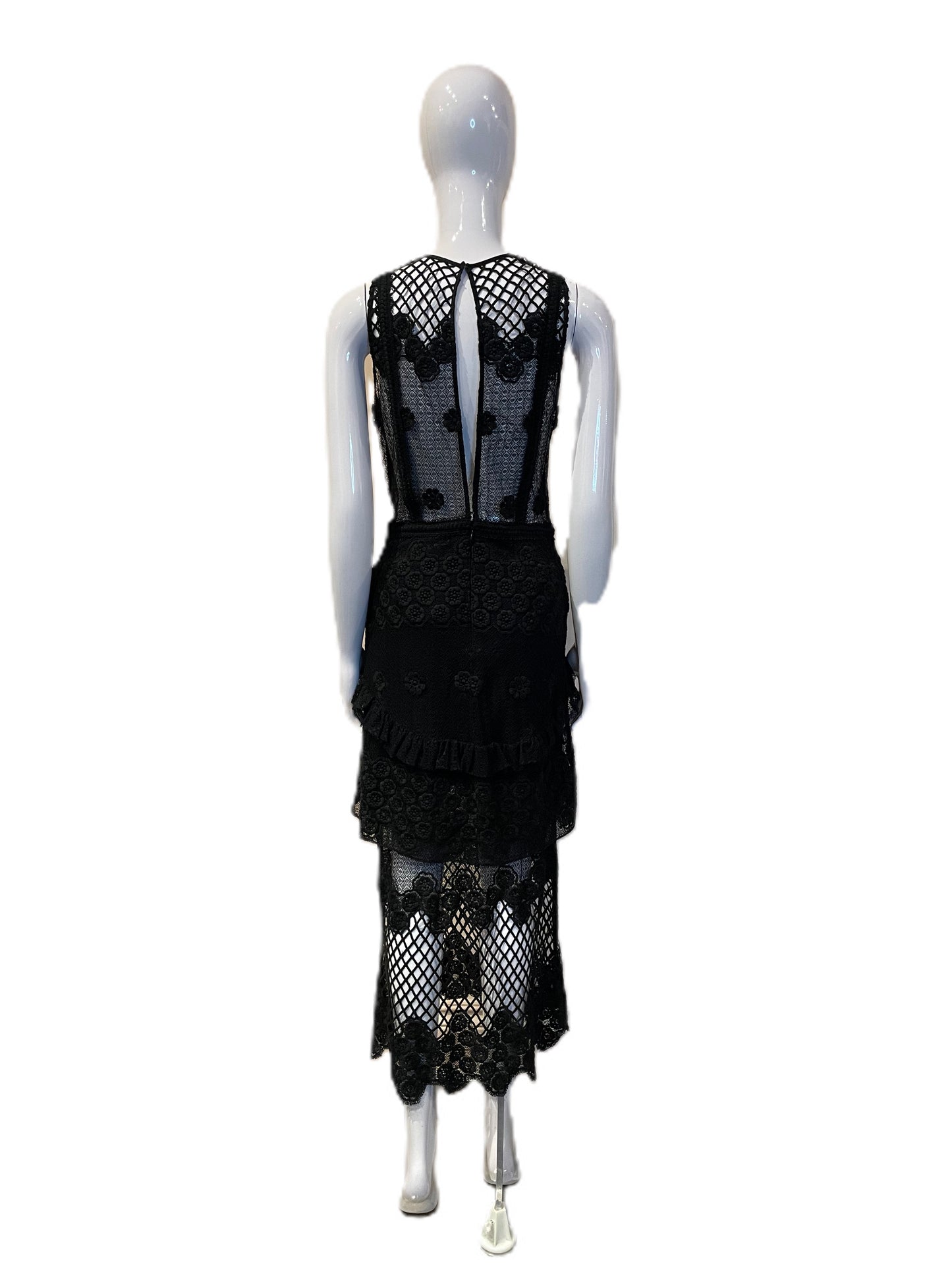 ALEXIS SLEEVELESS BLACK LACE MIDI DRESS