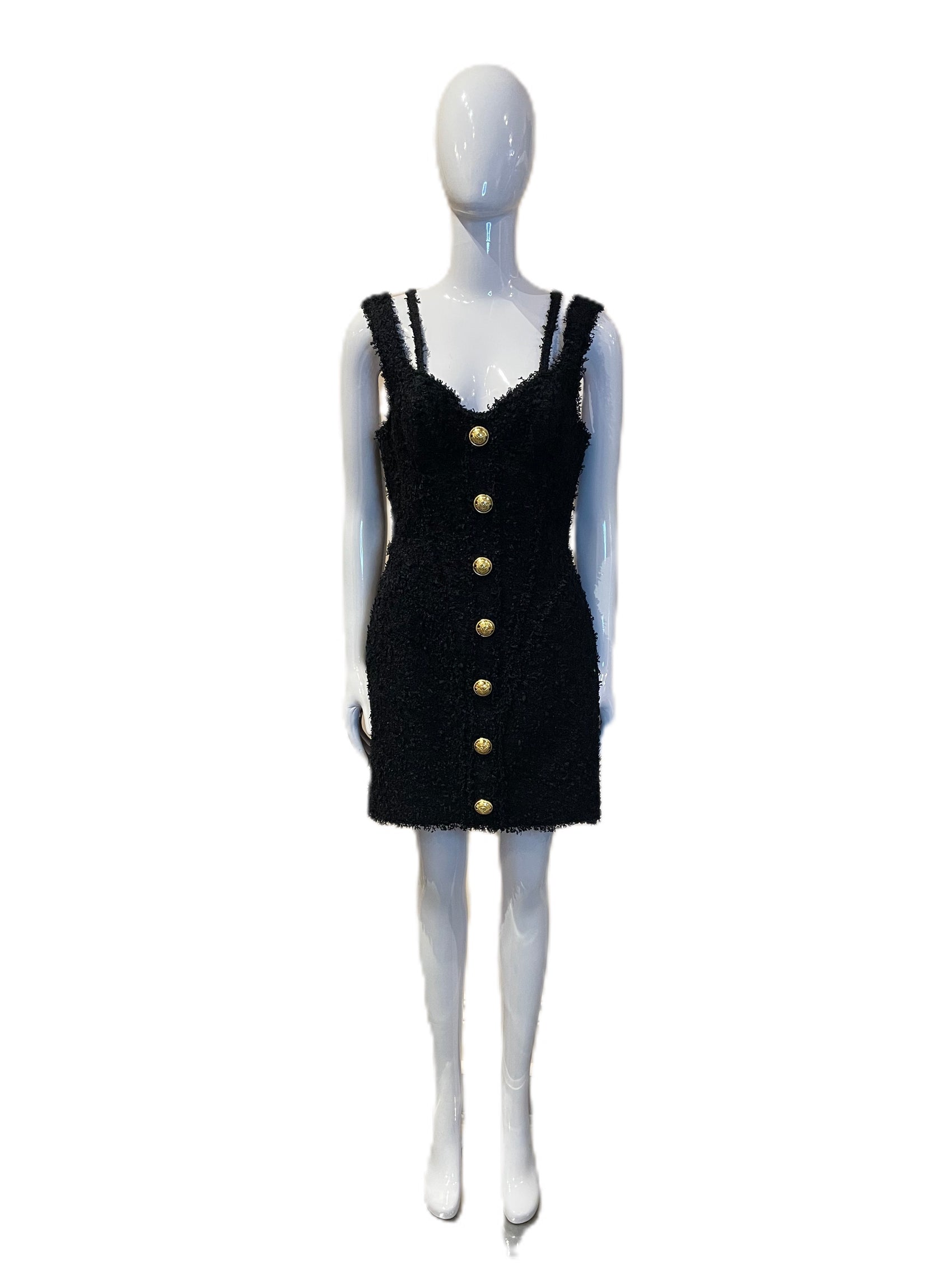 BALMAIN BUTTON-EMBELLISHED TWEED MINI DRESS