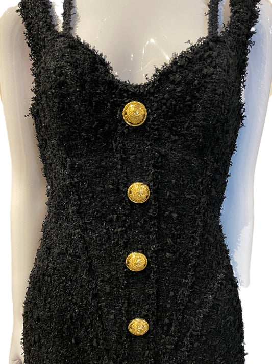 BALMAIN BUTTON-EMBELLISHED TWEED MINI DRESS