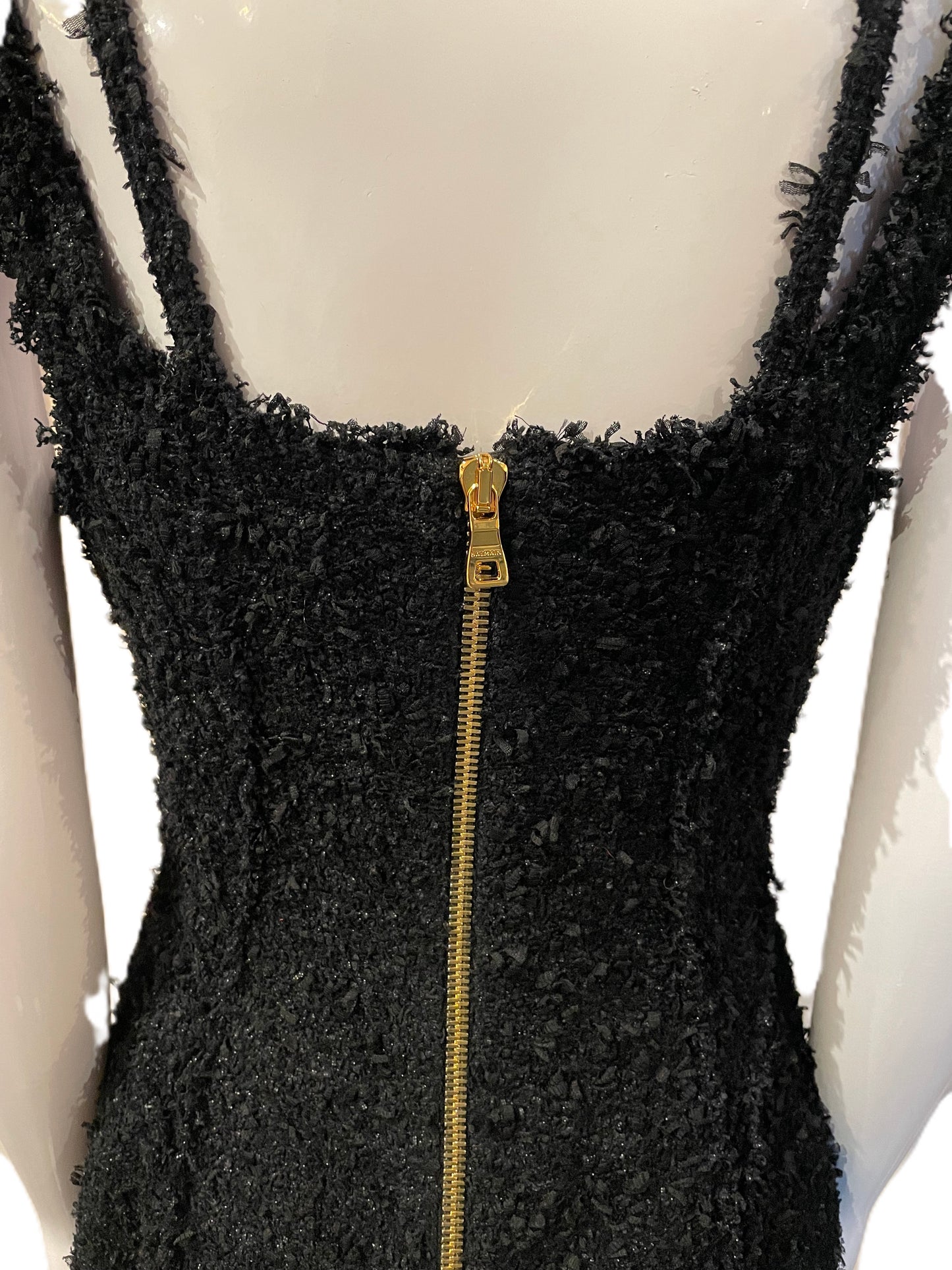 BALMAIN BUTTON-EMBELLISHED TWEED MINI DRESS