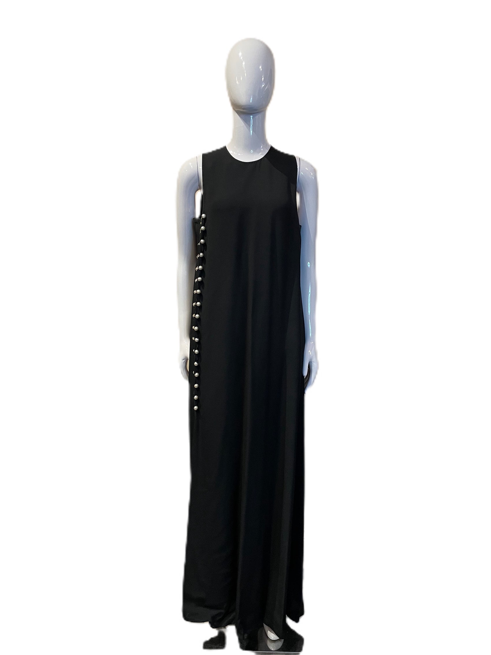 LANVIN ETE 2015 BLACK DRESS WITH SLIT AND PEARL DETAILS