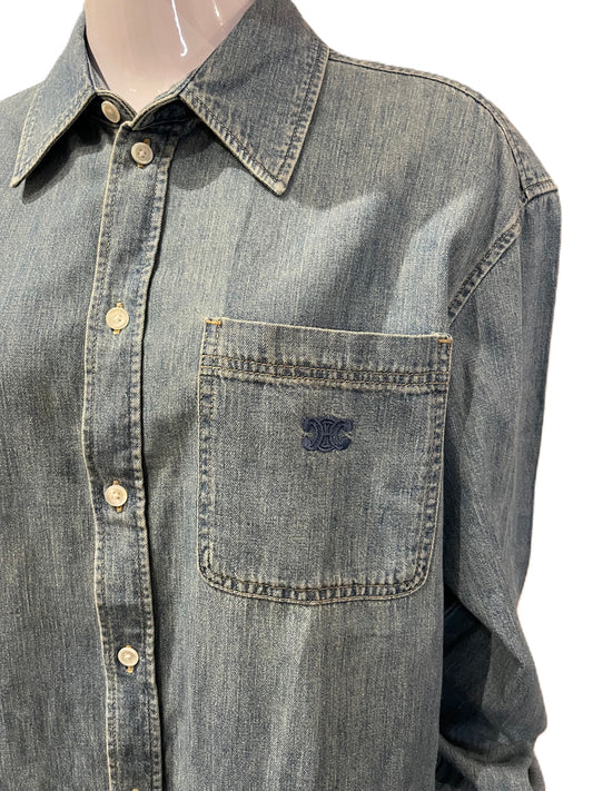 CELINE LONG SLEEVES UNISEX DENIM BUTTON UP SHIRT