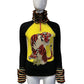 GUCCI BLACK AND YELLOW ZIP UP WITH EMBROIDERED TIGER AND FRILL DETAIL