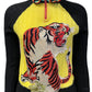 GUCCI BLACK AND YELLOW ZIP UP WITH EMBROIDERED TIGER AND FRILL DETAIL