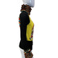 GUCCI BLACK AND YELLOW ZIP UP WITH EMBROIDERED TIGER AND FRILL DETAIL