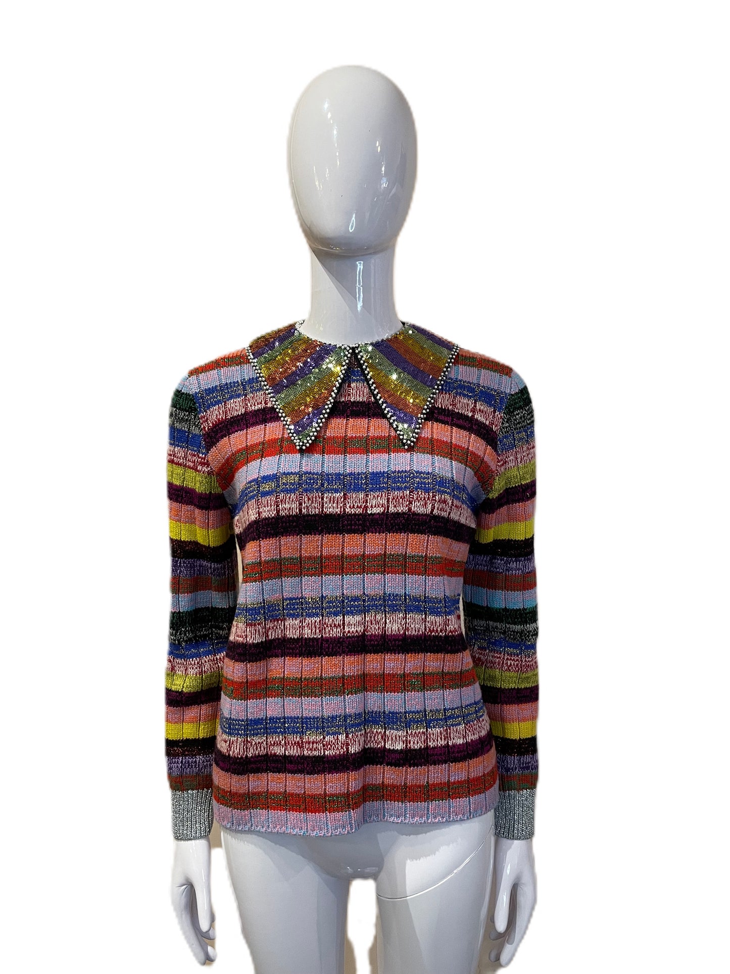 GUCCI MULTICOLOUR STRIPED SWEATER  WITH RAINBOW SEQUINS