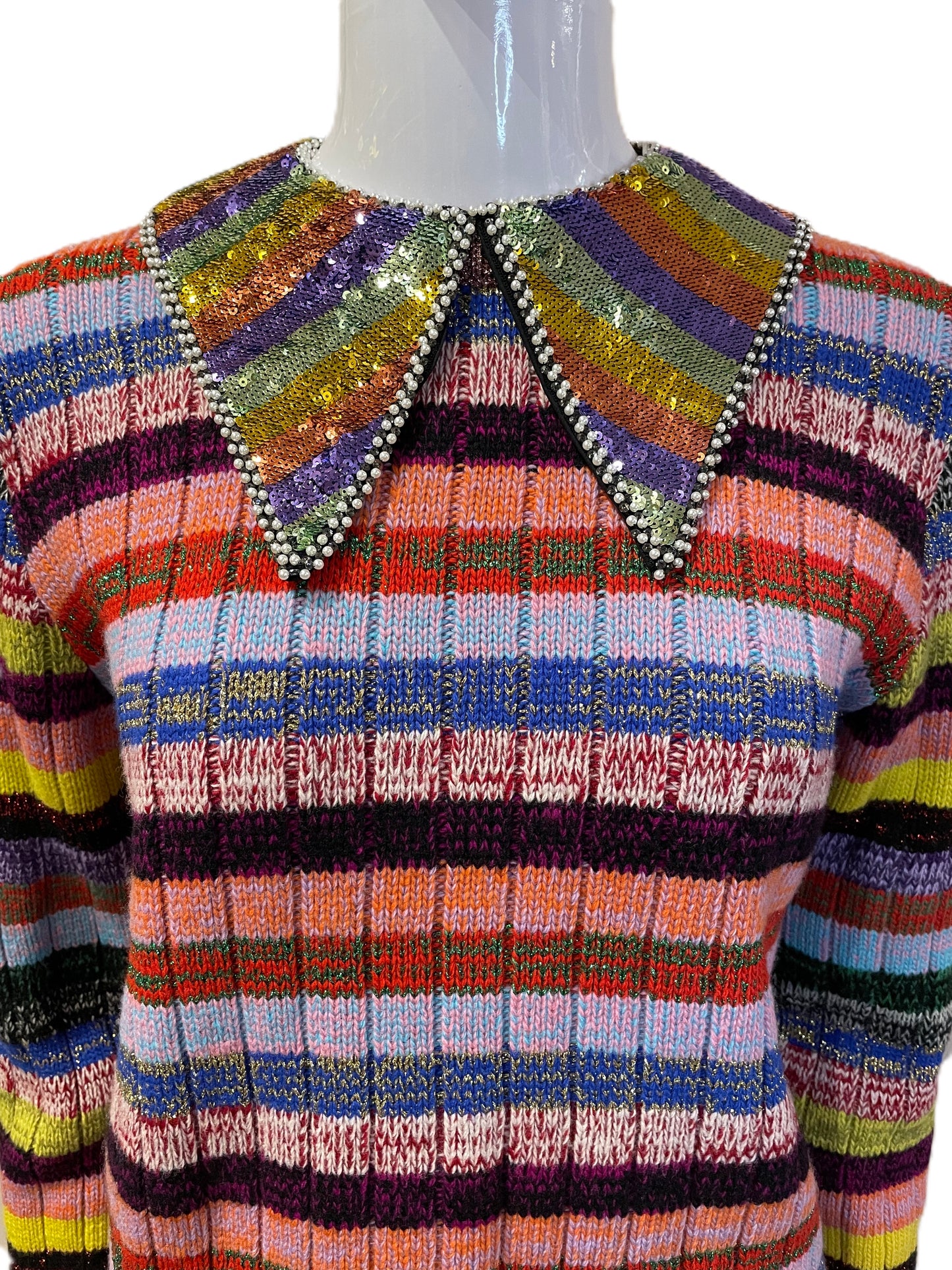 GUCCI MULTICOLOUR STRIPED SWEATER  WITH RAINBOW SEQUINS