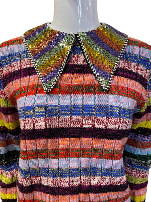 GUCCI MULTICOLOUR STRIPED SWEATER  WITH RAINBOW SEQUINS