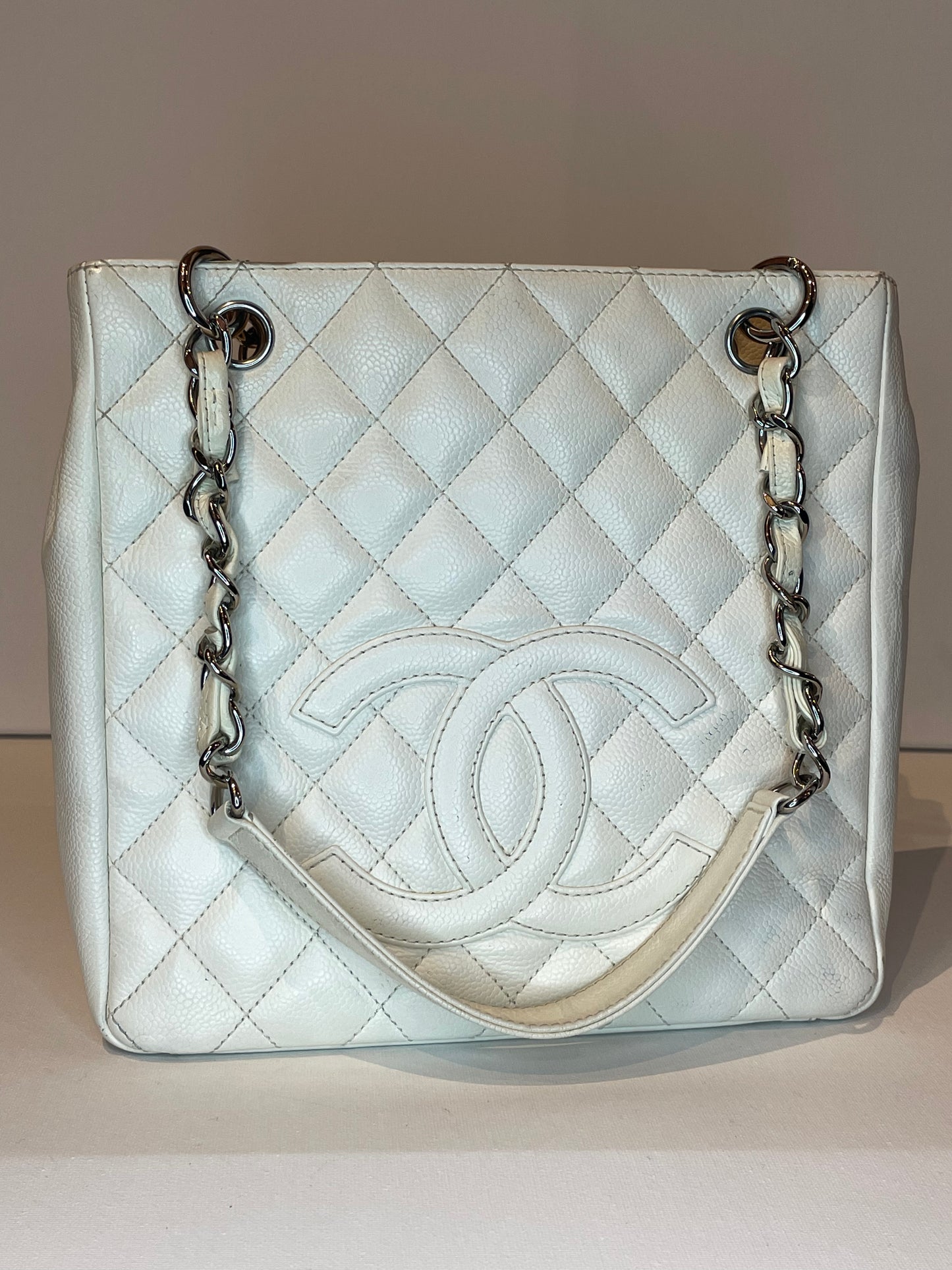 CHANEL WHITE CAVIER PETIT SHOPPING TOTE