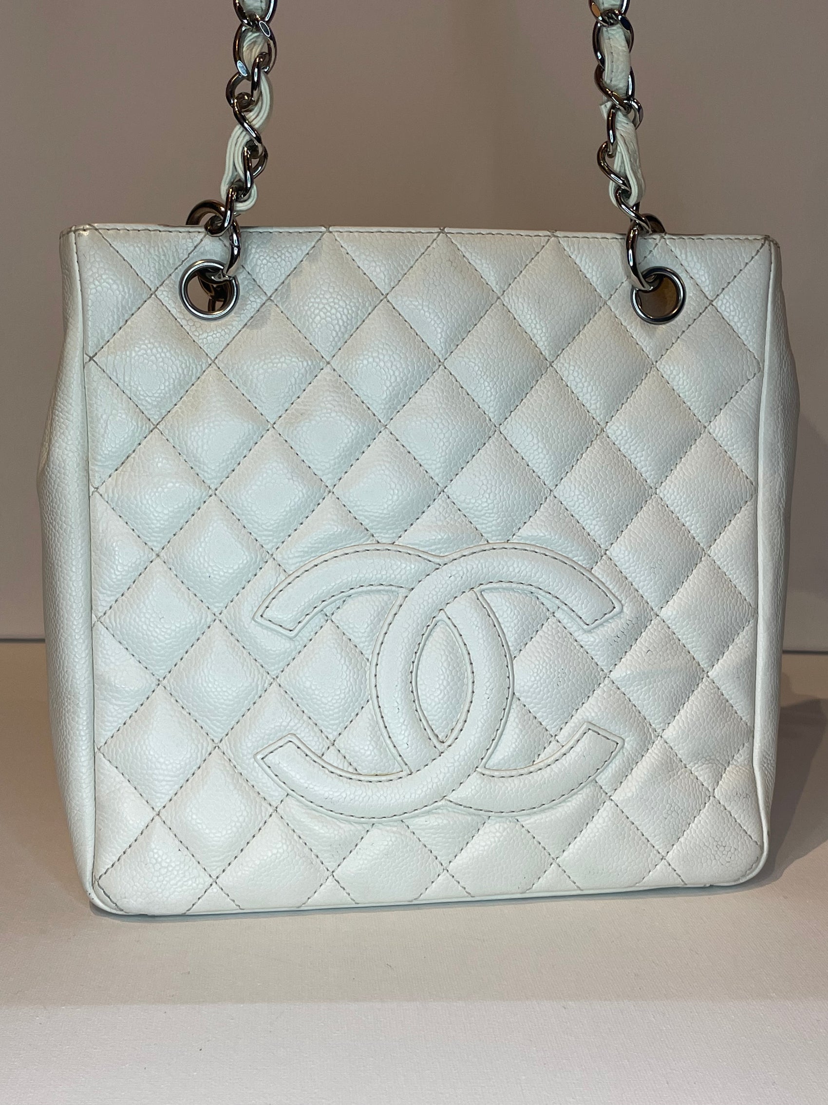 CHANEL WHITE CAVIER PETIT SHOPPING TOTE