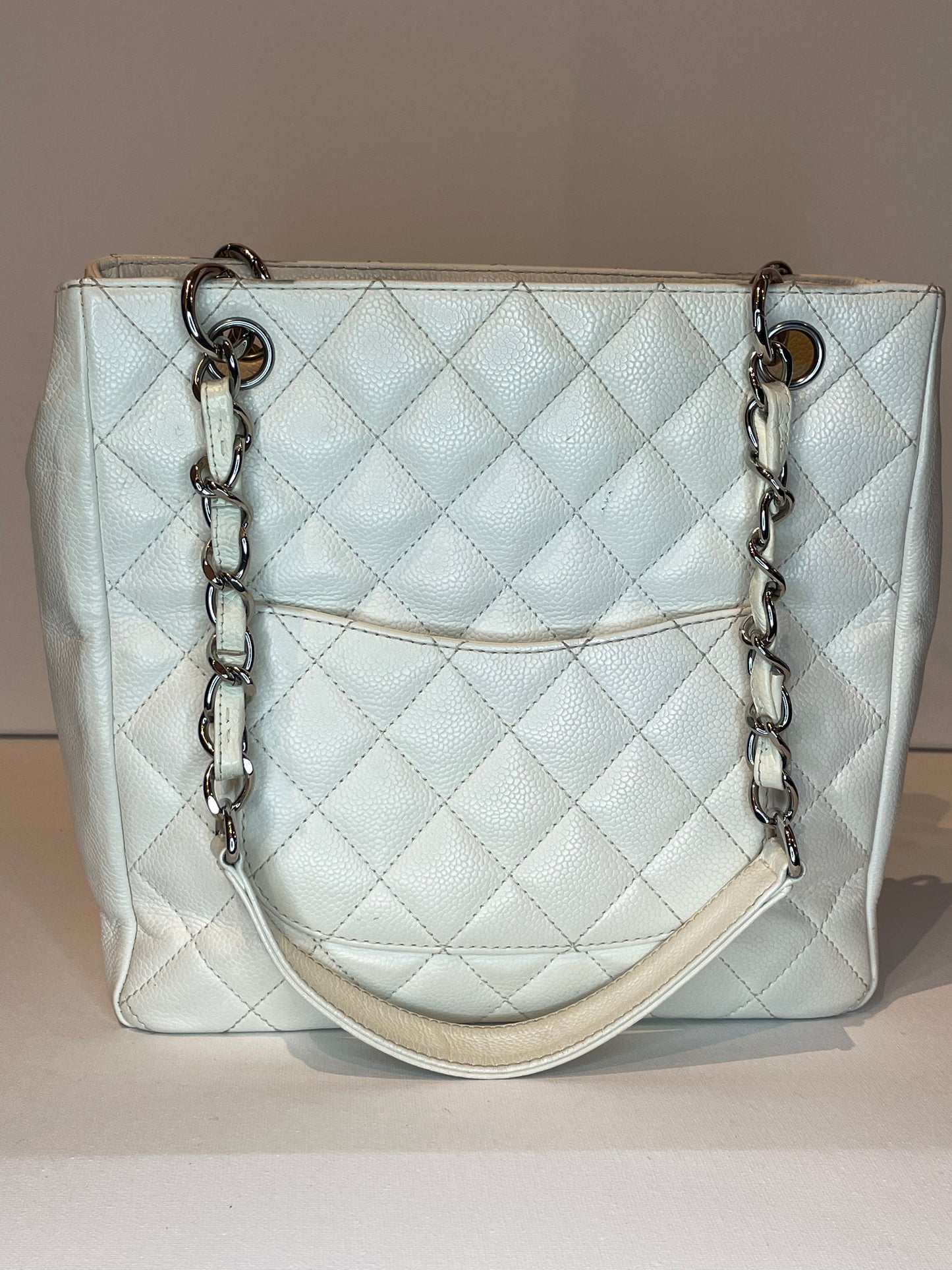 CHANEL WHITE CAVIER PETIT SHOPPING TOTE