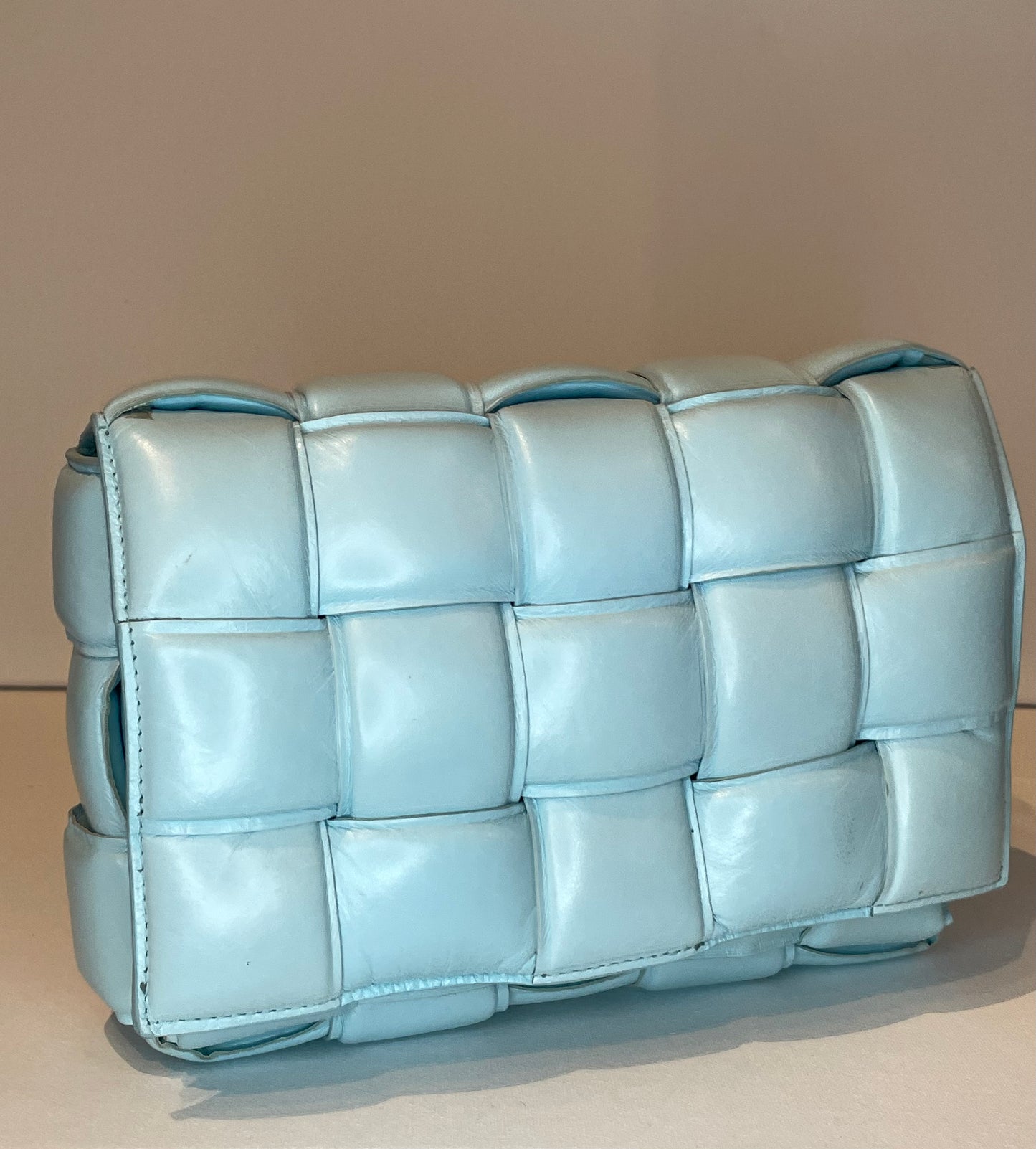 BOTTEGA VENETA PALE BLUE PADDED CASSETTE BAG