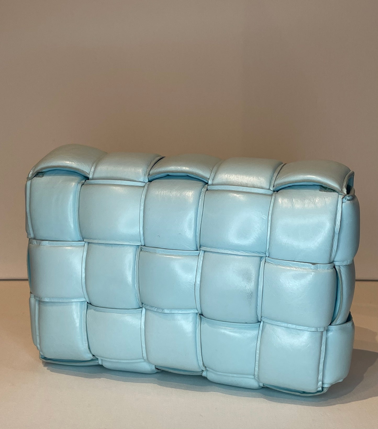 BOTTEGA VENETA PALE BLUE PADDED CASSETTE BAG