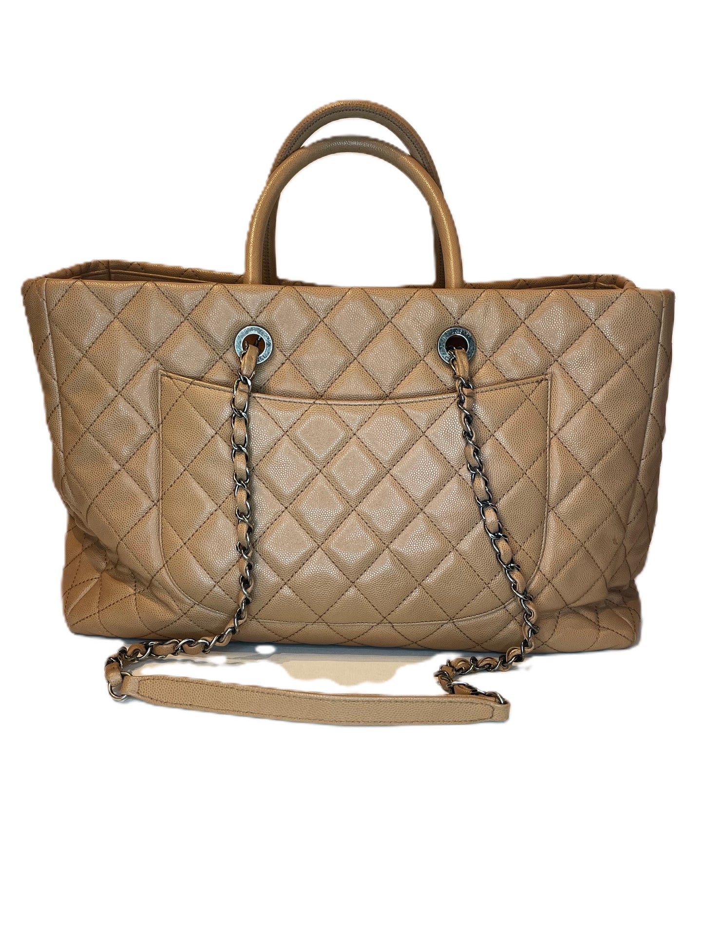 CHANEL QUILTED LARGE COCO HANDLE SHOPPING TOTE BEIGE