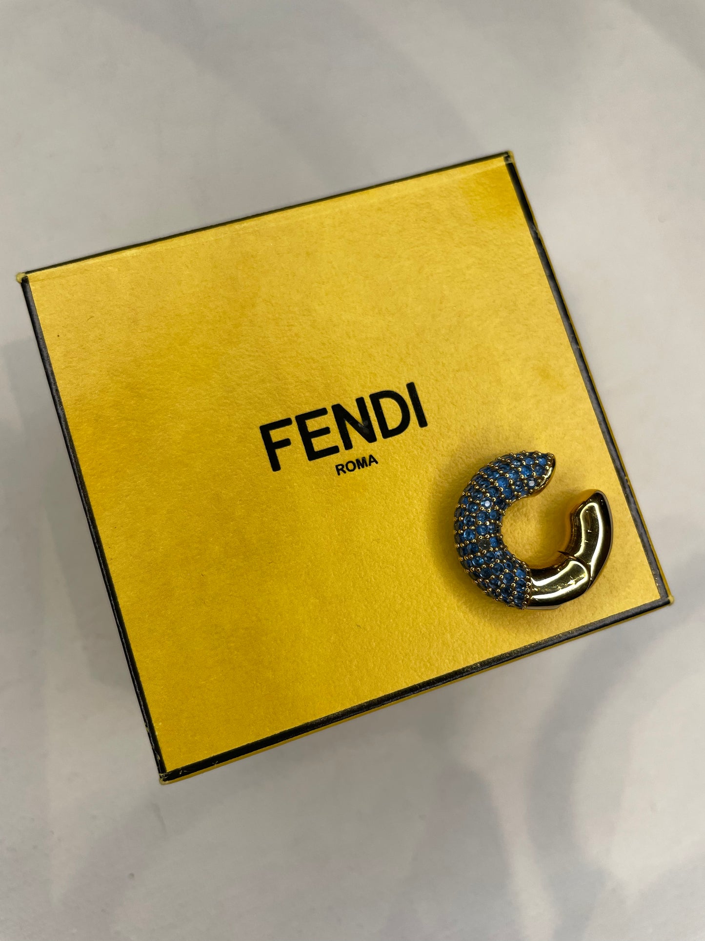 FENDI CRYSTAL EAR CUFF IN BLUE GOLD