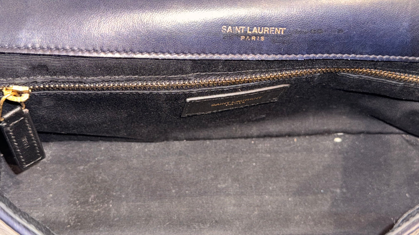 Saint Laurent Navy Chain Bag with Stiching 1/2 Triangle Decor