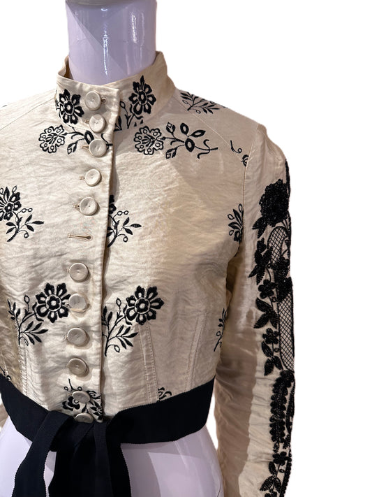 ERDEM CROPPED FLORAL SATIN JACKET