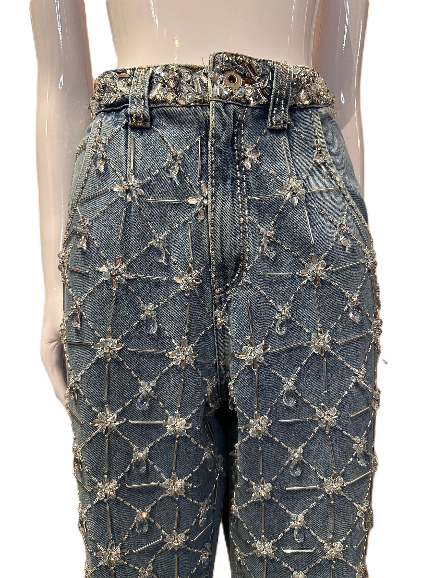 PAT BO HAND-BEADED HIGH-WAISTED JEAN