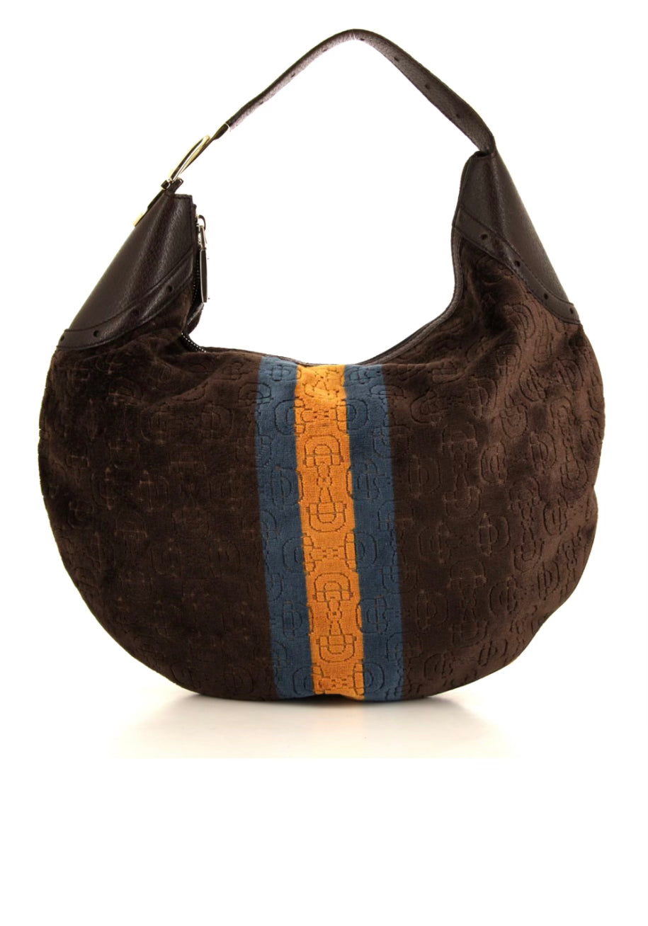 Gucci Brown, Blue & Orange Velvet Shoulder Bag