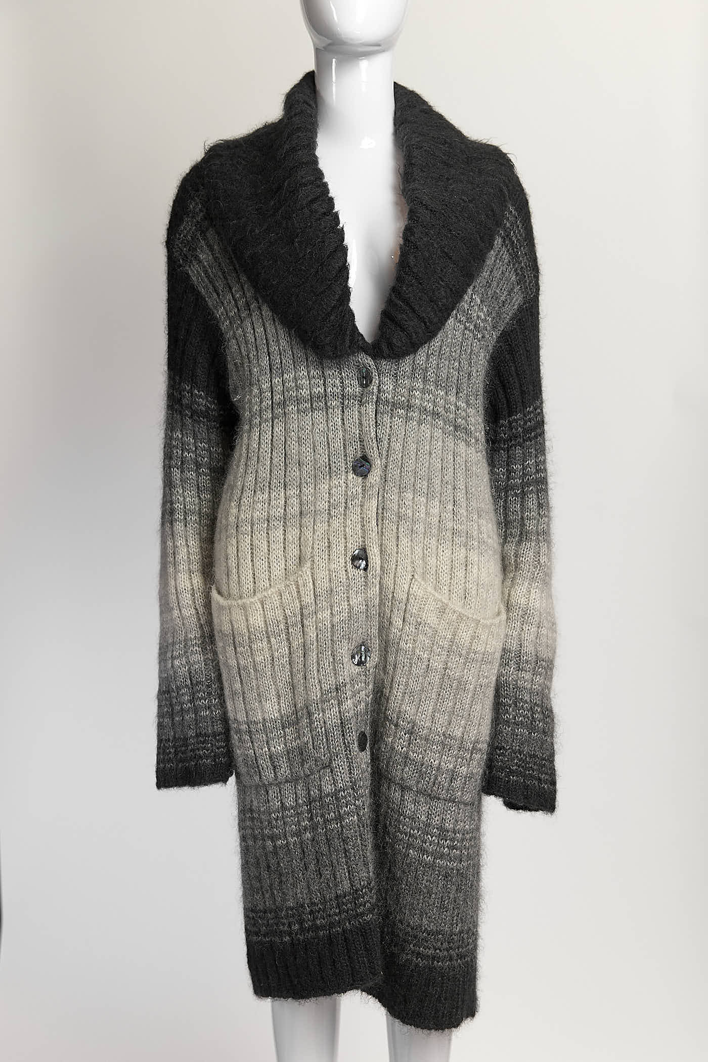 Jean Paul Gaultier Grey/Cream Striped Cardigan M