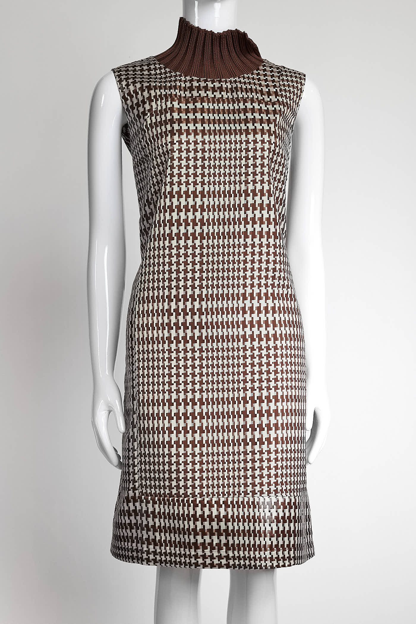 JunyaWatanabe Brown Patterned Sleeveless Dress with Kint Collar S