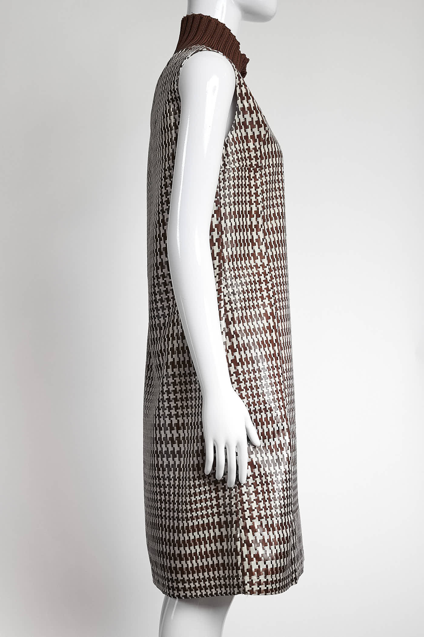 JunyaWatanabe Brown Patterned Sleeveless Dress with Kint Collar S