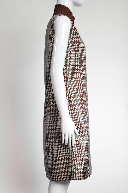 JunyaWatanabe Brown Patterned Sleeveless Dress with Kint Collar S